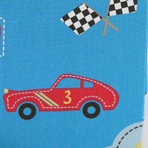 Kassatex boys bath car set: shower curtain, towels, soap dish, tray, covered jar